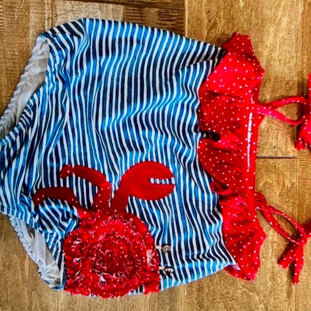 Crab ruffle striped polka one piece
